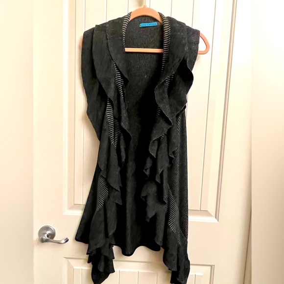 Alice + Olivia Grey Cashmere/Wool Blend Long Ruffle Cardigan Sweater Vest - Picture 1 of 5